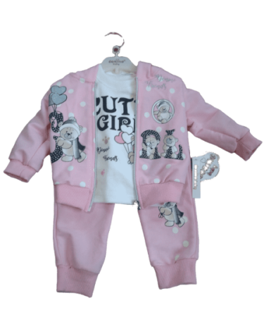 Комплект от 3 части за бебе момиче в розово и бяло