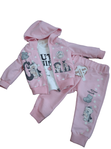 Комплект от 3 части за бебе момиче в розово и бяло