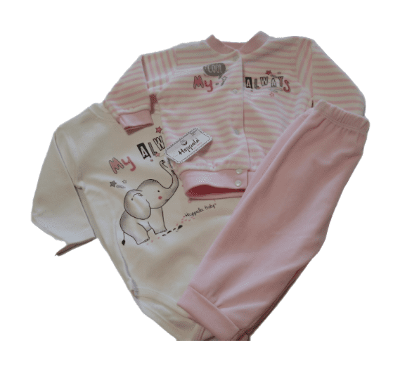 Сет от три части за бебе момиче в розово и бяло