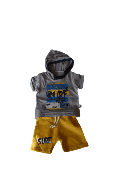 Комплект за бебе момче в сиво и жълто