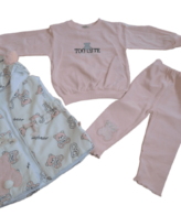 Комплект от три части за бебе момиче в розово и бяло