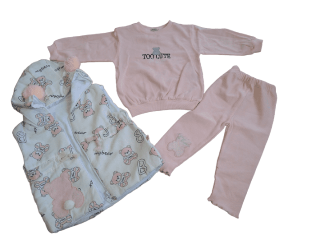 Комплект от три части за бебе момиче в розово и бяло