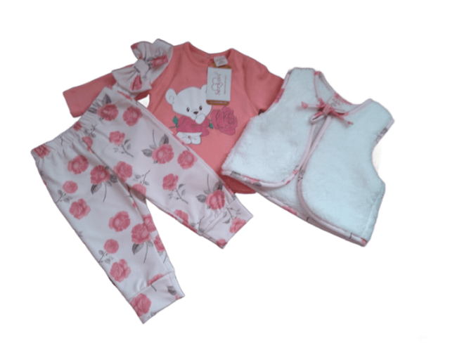 Ватиран сет от четири части за бебе момиче в розово и бяло
