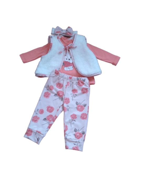 Ватиран сет от четири части за бебе момиче в розово и бяло