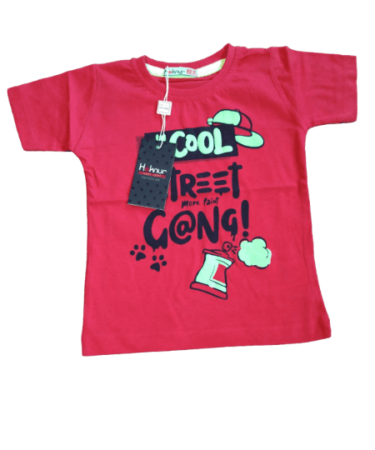 Червена детска тениска с интересна щампа печат