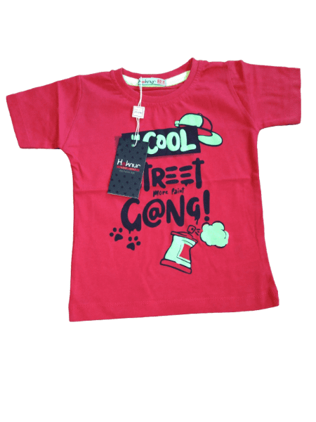 Червена детска тениска с интересна щампа печат