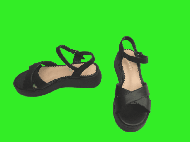 Дамски черни сандали с анатомична подметка на лека платформа